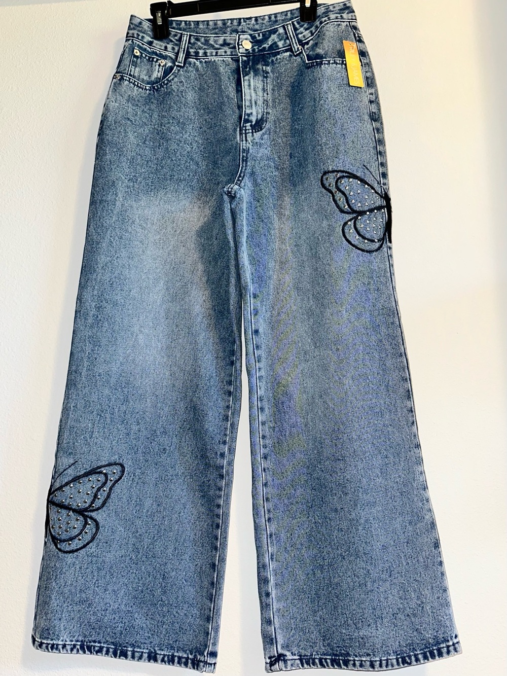 Embellished Light Blue Wide Leg Women's Jeans size L or 10